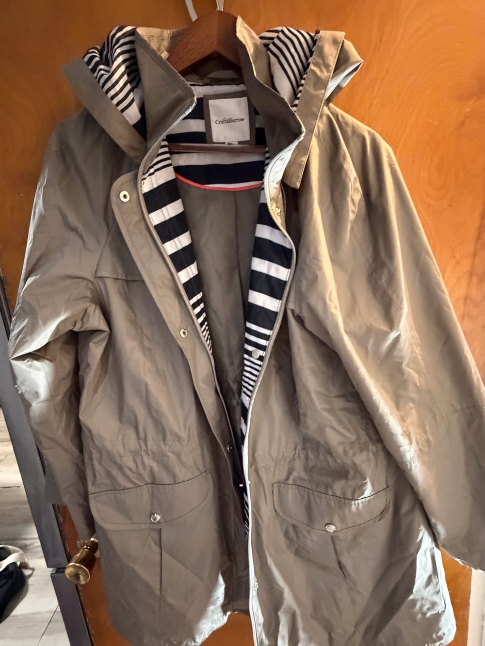 croft & barrow Olive Hooded Raincoat with Striped Lining